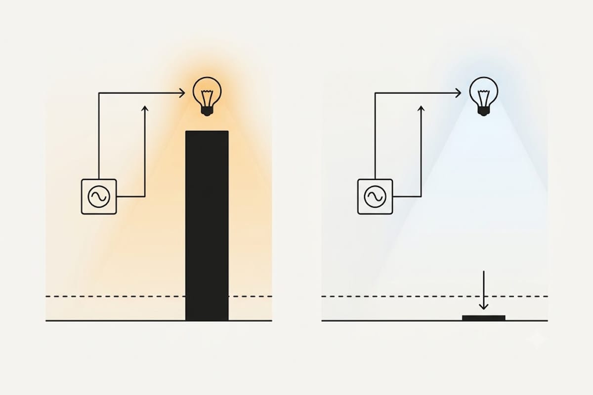 The load a filament bulb presents against the load an LED presents