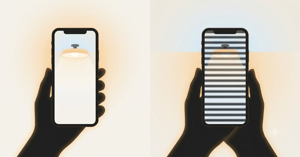 A phone camera showing banding across a screen lit by a flickering bulb