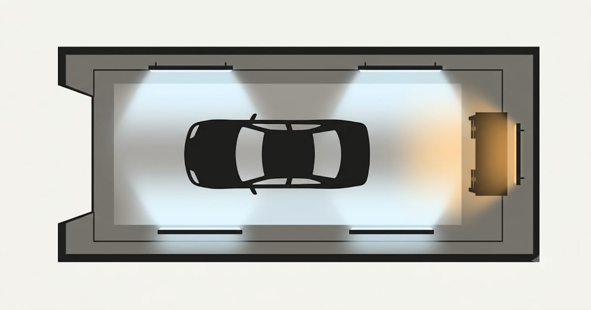 A garage plan with linear fittings running along both sides rather than down the centre