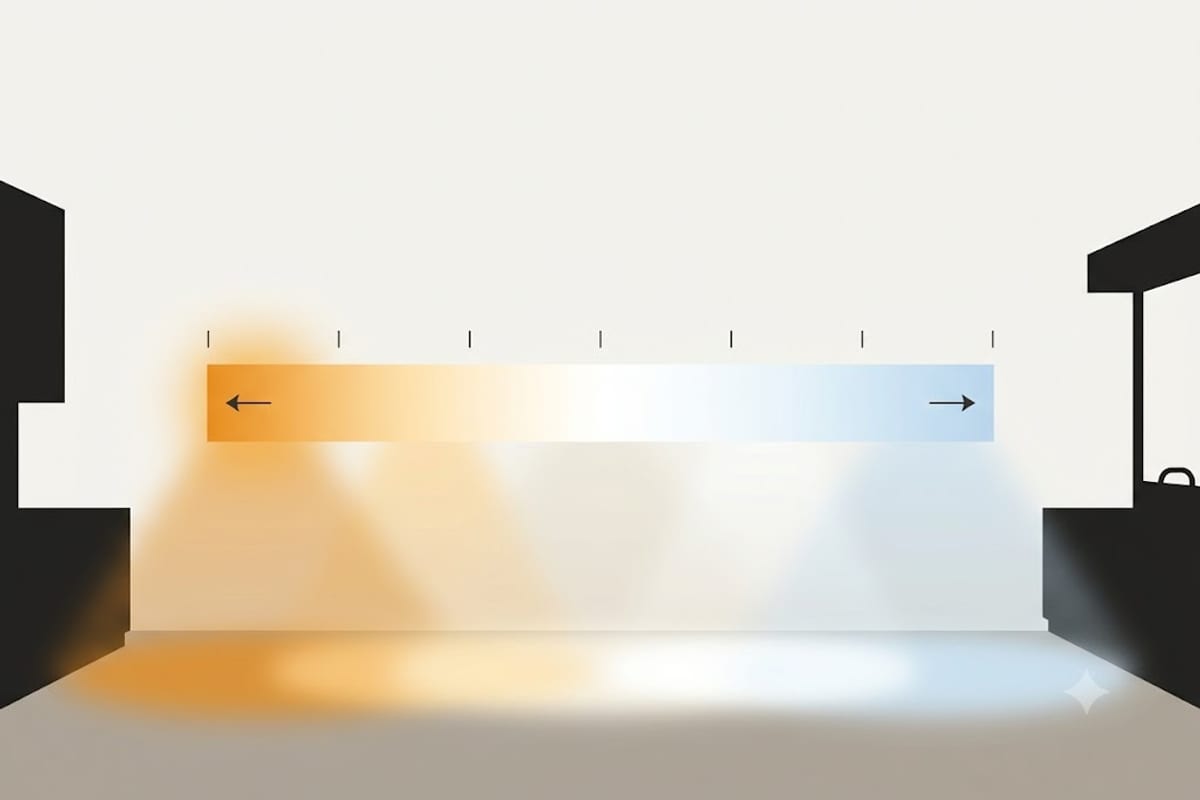 A continuous strip running from warm amber to cool blue-white