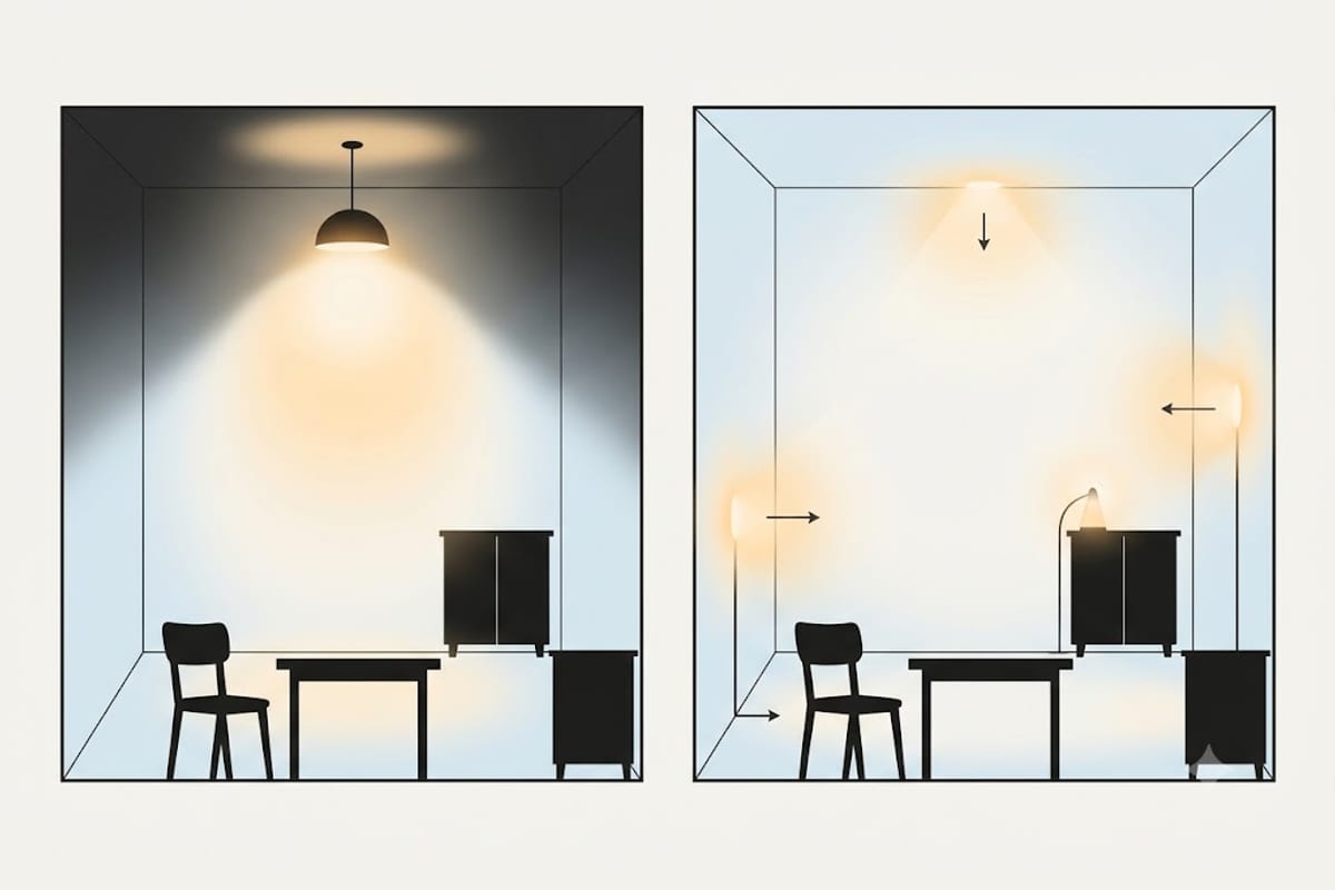 A single ceiling source against several smaller ones