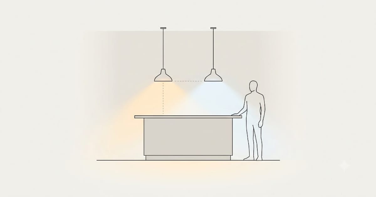 An elevation of an island with pendants hung at the correct height